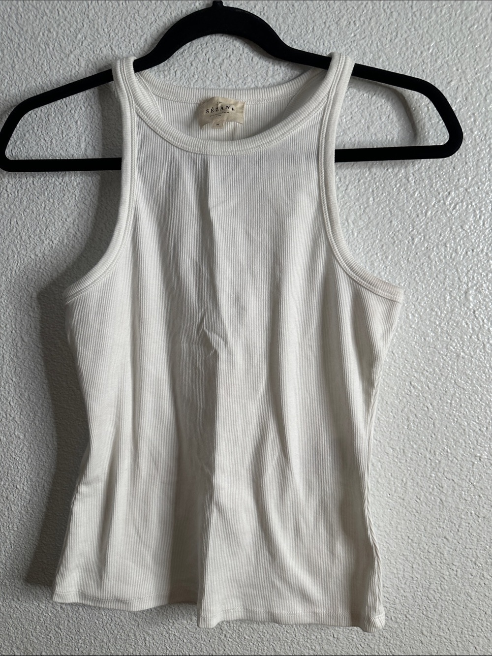 Sezane White Ribbed Tank Top size M